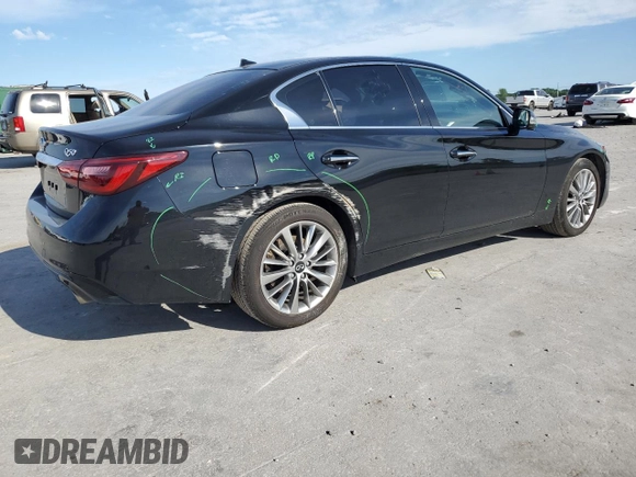 2023 Infiniti Q50 Luxe with VIN JN1EV7BR3PM543411, listed as a Copart auction lot 57782135 with 14,808 mi miles and Salvage title. Bid and sale history available at DreamBid. Image 3.