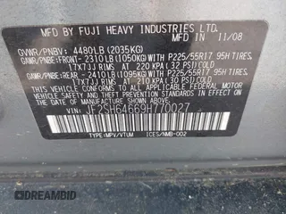 2009 Subaru Forester X Limited with VIN JF2SH64669H770027, listed as a IAAI auction lot 42693734 with 112,907 mi miles and . Bid and sale history available at DreamBid. Image 9.