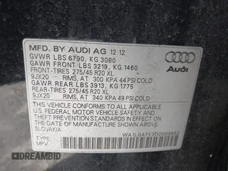 2013 Audi Q7 Premium Plus z VIN WA1LGAFE3DD009852, wystawiony jako IAAI lot #42310347 z przebiegiem 179 483 mil mil oraz . Historia ofert i sprzedaży dostępna na DreamBid. Obrazek 9.