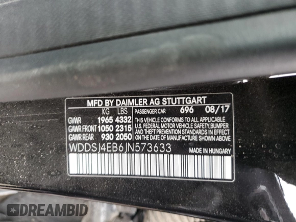 2018 Mercedes-Benz CLA 250 with VIN WDDSJ4EB6JN573633, listed as a Copart auction lot 72726593 with 43,716 mi miles and . Bid and sale history available at DreamBid. Image 12.