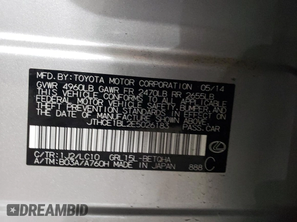 2014 Lexus GS 350 with VIN JTHCE1BL2E5026183, listed as a Copart auction lot 61545564 with 90,519 mi miles and Salvage Title. Bid and sale history available at carsss.com. Image 12.