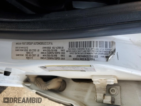 2014 FIAT 500L Easy with VIN ZFBCFABH2EZ016503, listed as a Copart auction lot 81339624 with 133,488 mi miles and Salvage Title. Bid and sale history available at carsss.com. Image 13.