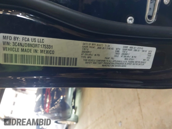 2024 Jeep Compass Latitude с VIN 3C4NJDBN3RT175331, выставлен на аукционе IAAI как лот 41933091 с пробегом 10 997 миль миль и . История ставок и продаж доступна на DreamBid. Изображение 9.
