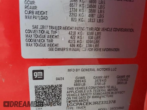 2024 Chevrolet Silverado 1500 LT with VIN 1GCPACEK3RZ331378, listed as a Copart auction lot 77314304 with Not Provided miles and Non Repairable. Bid and sale history available at DreamBid. Image 13.