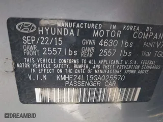 2016 Hyundai Sonata Hybrid SE with VIN KMHE24L15GA025570, listed as a IAAI auction lot 41735029 with 142,346 mi miles. Bid and sale history available at carsss.com. Image 9.