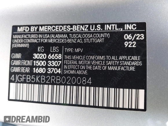 2024 Mercedes-Benz GLE 450 with VIN 4JGFB5KB2RB020084, listed as a IAAI auction lot 42597712 with 24,222 mi miles and . Bid and sale history available at DreamBid. Image 9.