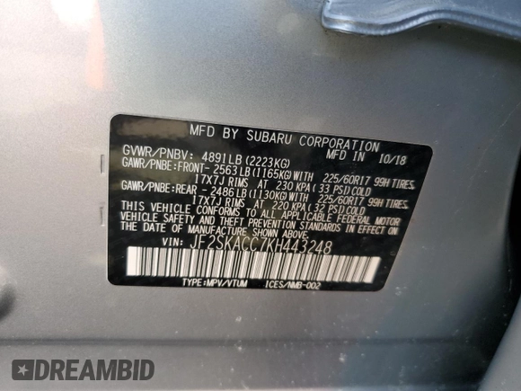 2019 Subaru Forester with VIN JF2SKACC7KH443248, listed as a Copart auction lot 48697665 with 157,793 mi miles and Non Repairable. Bid and sale history available at carsss.com. Image 13.