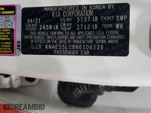 2022 Kia Stinger GT2 with VIN KNAE55LC8N6106126, listed as a Copart auction lot 42525165 with 49,829 mi miles and Salvage Title. Bid and sale history available at DreamBid. Image 13.
