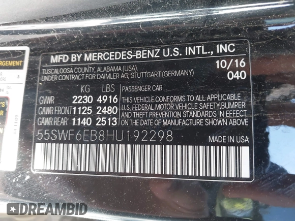 2017 Mercedes-Benz C 43 AMG with VIN 55SWF6EB8HU192298, listed as a IAAI auction lot 41658025 with Not provided miles and . Bid and sale history available at DreamBid. Image 9.