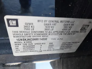 2017 Chevrolet Suburban Premier with VIN 1GNSKJKC0HR114398, listed as a IAAI auction lot 41745611 with 211,906 mi miles. Bid and sale history available at carsss.com. Image 9.