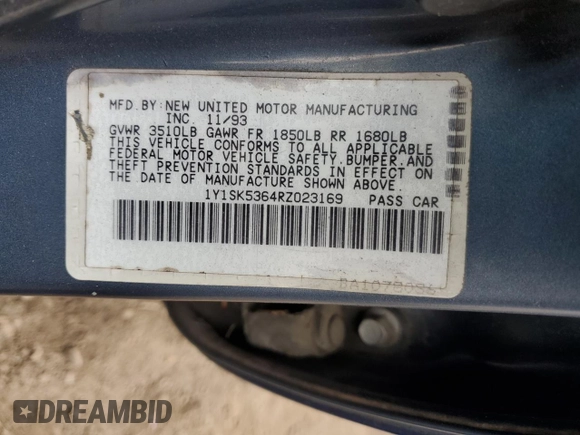 1994 Geo Prizm z VIN 1Y1SK5364RZ023169, wystawiony jako Copart lot #78828524 z przebiegiem 93 093 mil mil oraz Szkoda całkowita • Salvage title. Historia ofert i sprzedaży dostępna na DreamBid. Obrazek 12.