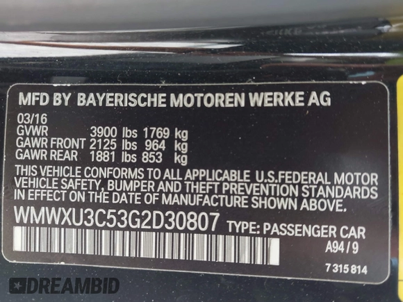 2016 MINI Hardtop 4 Door S z VIN WMWXU3C53G2D30807, wystawiony jako IAAI lot #42545577 z przebiegiem 86 952 mil mil oraz . Historia ofert i sprzedaży dostępna na DreamBid. Obrazek 9.