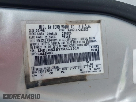 1996 Mercury Sable LS с VIN 1MELM53S7TA611510, выставлен на аукционе IAAI как лот 42508427 с пробегом 131 239 миль миль и . История ставок и продаж доступна на DreamBid. Изображение 9.