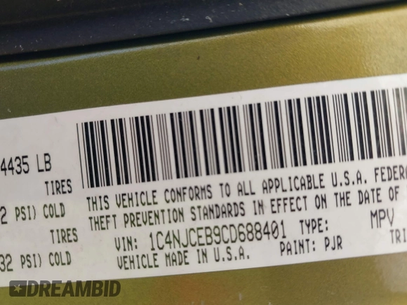 2012 Jeep Compass Latitude with VIN 1C4NJCEB9CD688401, listed as a IAAI auction lot 41801282 with 154,059 mi miles and . Bid and sale history available at carsss.com. Image 9.