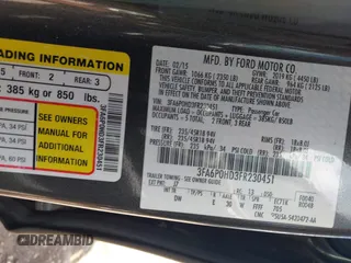 2015 Ford Fusion SE with VIN 3FA6P0HD3FR230451, listed as a IAAI auction lot 42610791 with 126,210 mi miles and . Bid and sale history available at DreamBid. Image 9.