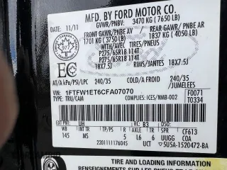 2012 Ford F-150 XL with VIN 1FTFW1ET6CFA07070, listed as a Copart auction lot 53743175 with 245,287 mi miles and Clean Title. Bid and sale history available at DreamBid. Image 10.
