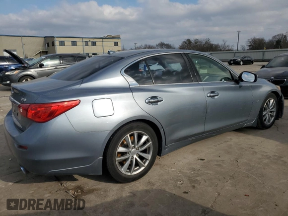 2014 Infiniti Q50 Sport with VIN JN1BV7AP1EM680931, listed as a Copart auction lot 44431595 with Not Provided miles and Salvage Title. Bid and sale history available at DreamBid. Image 3.