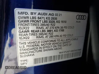 2021 Audi Q8 Prestige with VIN WA1FVAF13MD027865, listed as a Copart auction lot 61099344 with 41,905 mi miles and Salvage title. Bid and sale history available at DreamBid. Image 13.