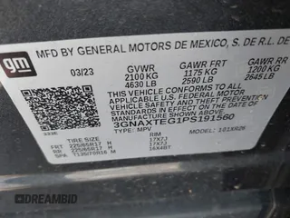 2023 Chevrolet Equinox LT with VIN 3GNAXTEG1PS191560, listed as a IAAI auction lot 41627709 with 10,914 mi miles and . Bid and sale history available at DreamBid. Image 9.