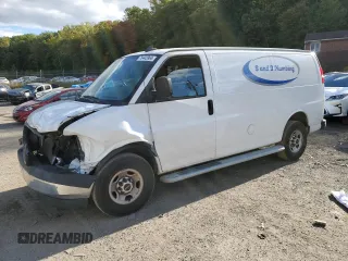 2021 GMC Savana Cargo with VIN 1GTW7AFP0M1203714, listed as a Copart auction lot 46957275 with 64,182 mi miles and Salvage Title. Bid and sale history available at carsss.com. Image 1.