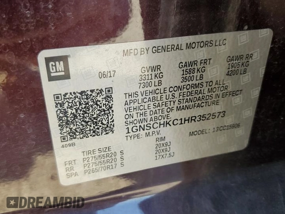 2017 Chevrolet Suburban LT z VIN 1GNSCHKC1HR352573, wystawiony jako Copart lot #55862305 z przebiegiem 167 638 mil mil oraz Szkoda całkowita • Salvage title. Historia ofert i sprzedaży dostępna na DreamBid. Obrazek 14.
