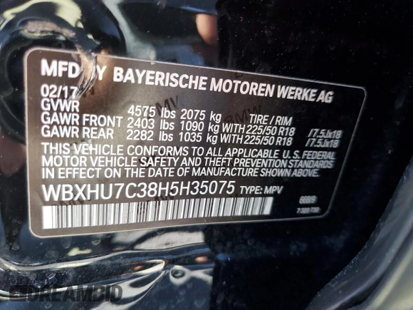 2017 BMW X1 sDrive28i with VIN WBXHU7C38H5H35075, listed as a Copart auction lot 44896793 with 78,172 mi miles. Bid and sale history available at carsss.com. Image 15.