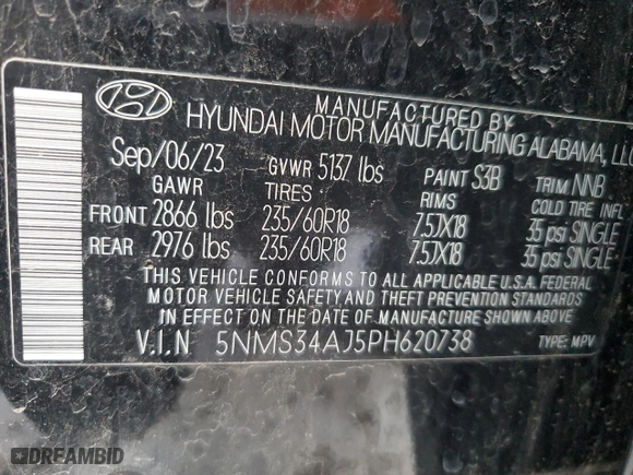 2023 Hyundai Santa Fe SEL with VIN 5NMS34AJ5PH620738, listed as a Copart auction lot 89128395 with 22,453 mi miles and Salvage Title. Bid and sale history available at carsss.com. Image 15.