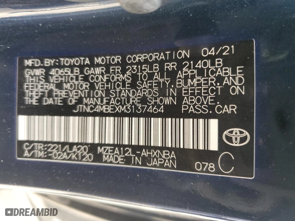 2021 Toyota Corolla Hatchback XSE with VIN JTNC4MBEXM3137464, listed as a Copart auction lot 44084395 with 39,569 mi miles and Salvage Title. Bid and sale history available at carsss.com. Image 14.
