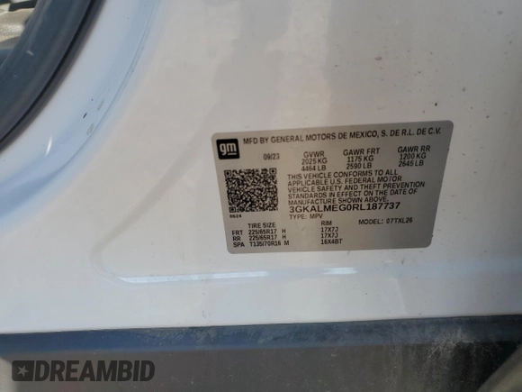 2024 GMC Terrain SLE with VIN 3GKALMEG0RL187737, listed as a Copart auction lot 57155285 with 19,987 mi miles and Clean title. Bid and sale history available at DreamBid. Image 13.
