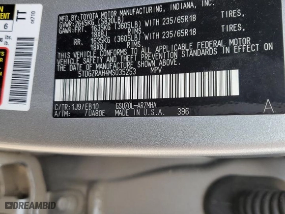 2021 Toyota Highlander XLE with VIN 5TDGZRAH4MS035253, listed as a Copart auction lot 47114645 with 119,958 mi miles and Salvage Title. Bid and sale history available at carsss.com. Image 15.