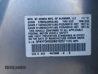 2013 Honda Pilot EX-L with VIN 5FNYF3H55DB010257, listed as a Copart auction lot 47375155 with 244,586 mi miles and Salvage Title. Bid and sale history available at DreamBid. Image 13.