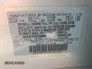 2013 Nissan Sentra SL with VIN 3N1AB7APXDL686062, listed as a Copart auction lot 48034515 with 108,578 mi miles and Non Repairable. Bid and sale history available at DreamBid. Image 12.