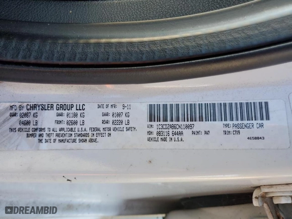 2012 Dodge Avenger SE with VIN 1C3CDZAB6CN110097, listed as a Copart auction lot 48901015 with 101,561 mi miles and Salvage Title. Bid and sale history available at carsss.com. Image 14.
