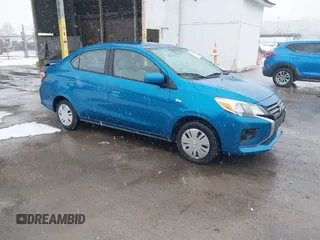 2021 Mitsubishi Mirage G4 ES with VIN ML32FUFJ5MHF03308, listed as a IAAI auction lot 41238934 with 43,507 mi miles. Bid and sale history available at carsss.com. Image 1.