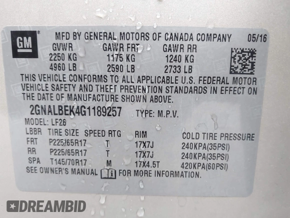 2016 Chevrolet Equinox LS with VIN 2GNALBEK4G1189257, listed as a IAAI auction lot 41957683 with 77,505 mi miles and . Bid and sale history available at carsss.com. Image 9.