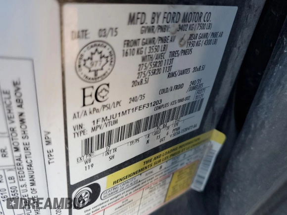 2015 Ford Expedition Platinum with VIN 1FMJU1MT1FEF31203, listed as a Copart auction lot 87712385 with 245,201 mi miles and Salvage title. Bid and sale history available at DreamBid. Image 12.