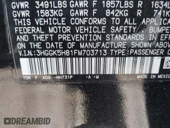 2015 Honda Fit EX-L with VIN 3HGGK5H81FM703713, listed as a IAAI auction lot 42525952 with 113,577 mi miles and . Bid and sale history available at DreamBid. Image 9.