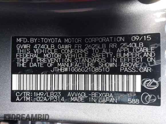 2016 Lexus ES 300h z VIN JTHBW1GG6G2108510, wystawiony jako IAAI lot #41959175 z przebiegiem 142 882 mil mil oraz . Historia ofert i sprzedaży dostępna na DreamBid. Obrazek 9.
