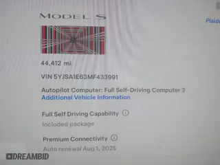 2021 Tesla Model S Plaid with VIN 5YJSA1E63MF433991, listed as a IAAI auction lot 41499209 with 44,412 mi miles. Bid and sale history available at carsss.com. Image 7.