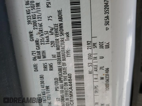 2021 Ford Transit Cargo z VIN 1FTYE1C81MKA44840, wystawiony jako Copart lot #43557725 z przebiegiem Nie podano mil oraz Czysty tytuł • Clean title. Historia ofert i sprzedaży dostępna na DreamBid. Obrazek 13.