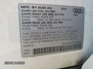 2020 Audi SQ5 Premium Plus with VIN WA1B4AFY7L2123488, listed as a Copart auction lot 36970294 with 56,997 mi miles and . Bid and sale history available at DreamBid. Image 13.