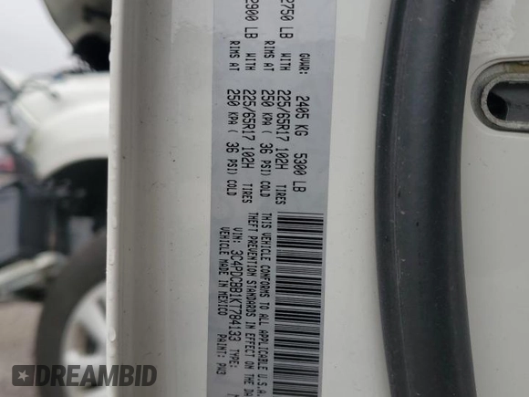 2019 Dodge Journey SE with VIN 3C4PDCBB1KT784133, listed as a Copart auction lot 49765335 with 80,954 mi miles and Salvage Title. Bid and sale history available at DreamBid. Image 13.