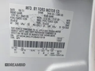 2012 Ford Edge Limited with VIN 2FMDK3KC7CBA01519, listed as a IAAI auction lot 41480519 with 171,416 mi miles. Bid and sale history available at carsss.com. Image 9.