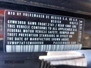 2014 Volkswagen Beetle 2.5L PZEV with VIN 3VWHP7AT1EM606988, listed as a Copart auction lot 46456155 with 39,911 mi miles and Salvage Title. Bid and sale history available at carsss.com. Image 12.