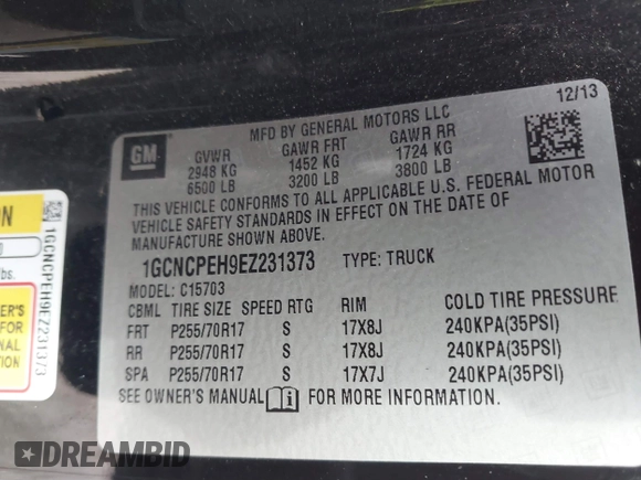2014 Chevrolet Silverado 1500 Work Truck with VIN 1GCNCPEH9EZ231373, listed as a IAAI auction lot 41665673 with 109,160 mi miles. Bid and sale history available at carsss.com. Image 9.