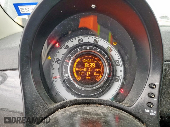 2012 FIAT 500 Lounge with VIN 3C3CFFER3CT370540, listed as a Copart auction lot 53429575 with 104,027 mi miles and Salvage title. Bid and sale history available at DreamBid. Image 9.