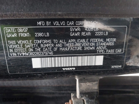 2008 Volvo V50 2.4L with VIN YV1MW382282379746, listed as a IAAI auction lot 42023404 with 182,247 mi miles. Bid and sale history available at carsss.com. Image 9.
