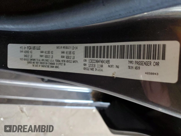 2015 Chrysler 200 Limited with VIN 1C3CCCAB4FN641495, listed as a Copart auction lot 52047465 with 154,548 mi miles and Salvage Title. Bid and sale history available at carsss.com. Image 12.