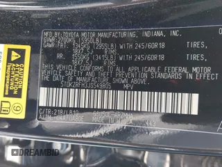 2018 Toyota Highlander SE with VIN 5TDKZRFH3JS549805, listed as a IAAI auction lot 42603465 with 85,547 mi miles and . Bid and sale history available at DreamBid. Image 9.