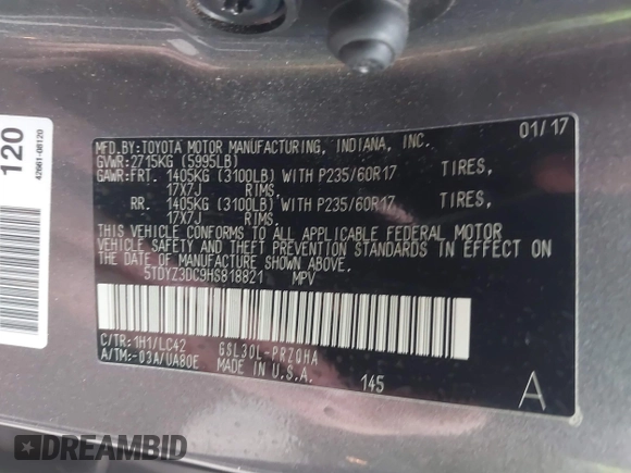 2017 Toyota Sienna XLE Auto Access Seat with VIN 5TDYZ3DC9HS818821, listed as a IAAI auction lot 41505304 with 74,295 mi miles. Bid and sale history available at carsss.com. Image 9.